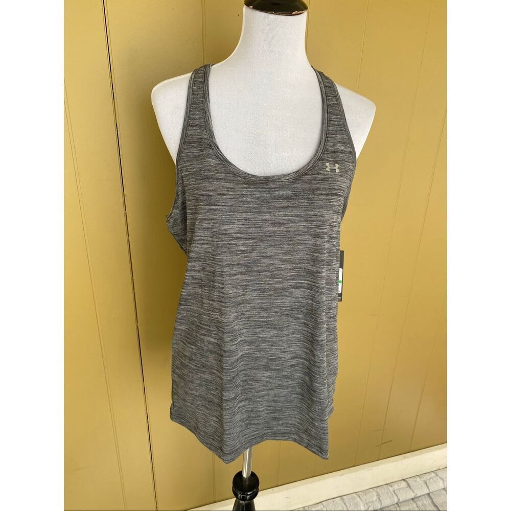 Under Armour women L heat gear loose fit activewear tank top grey & white